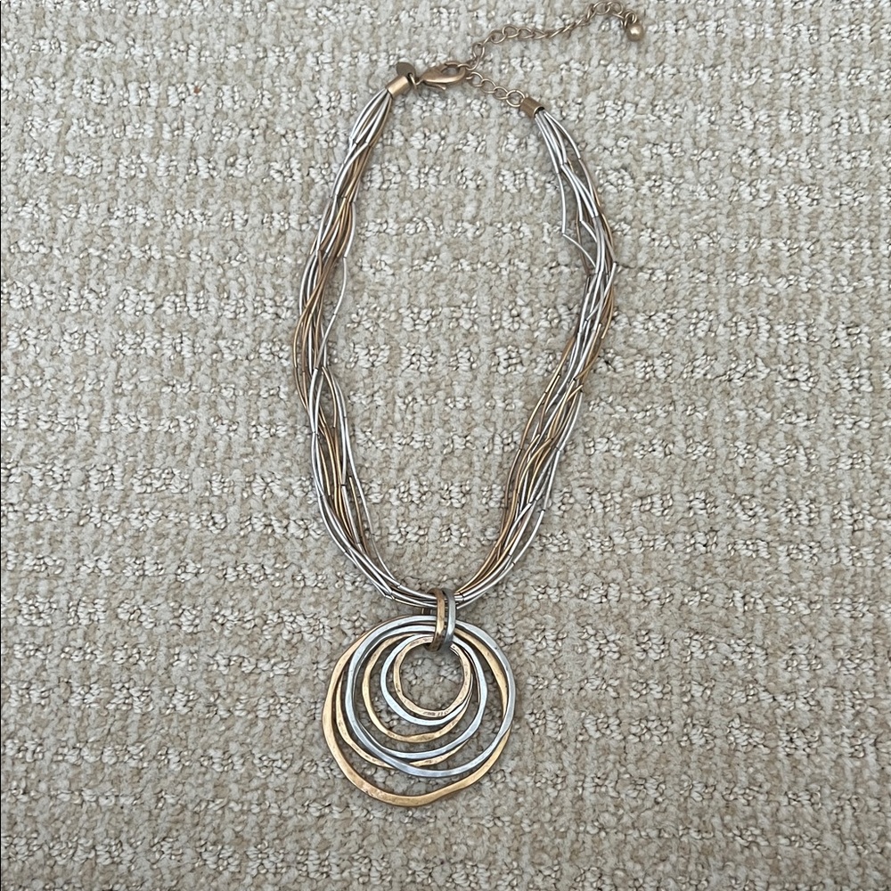 Chico's Two-Tone Gold and Silver Multi-Strand Necklace with Concentric Rings